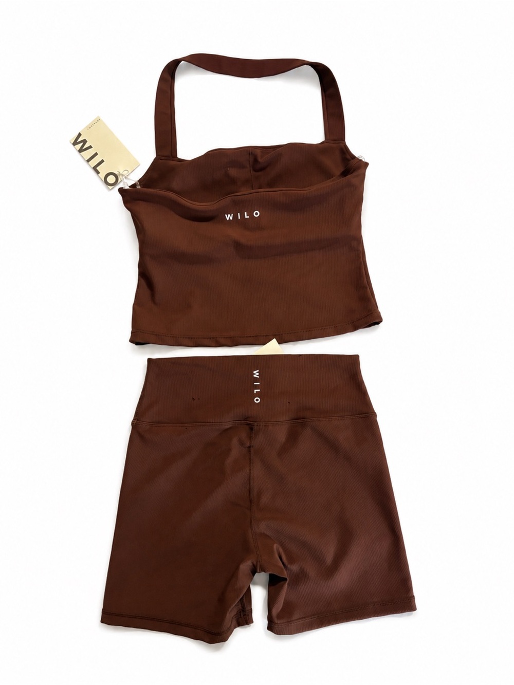 WILO the Label Longline Ribbed Halter/ High-waste Short Set Espresso Brown - Picture 4 of 5